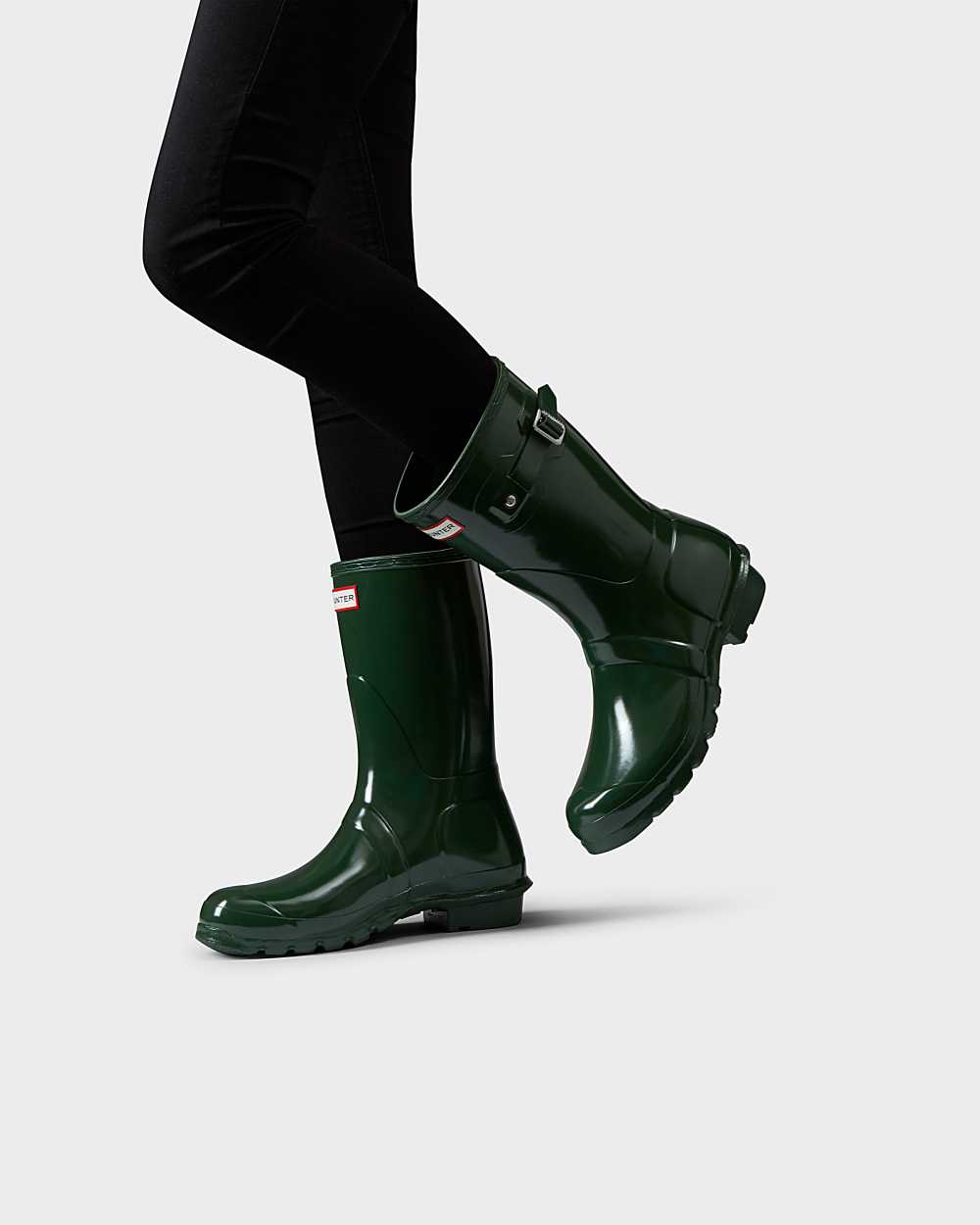 Botas De Agua Mujer - Hunter Original Short Gloss Mid-Calf Verde - NLZBPW-302 - Verde